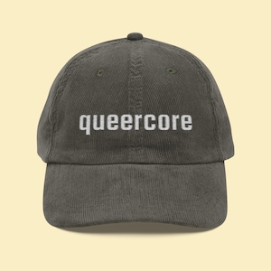 QUEERCORE HAT, Pride Hat, Queer Vintage Corduroy Cap, Gay Hat, Lgbtq Pride Accessories, Gay Gift Ideas, Lesbian Cap, Unisex Embroidered Cap