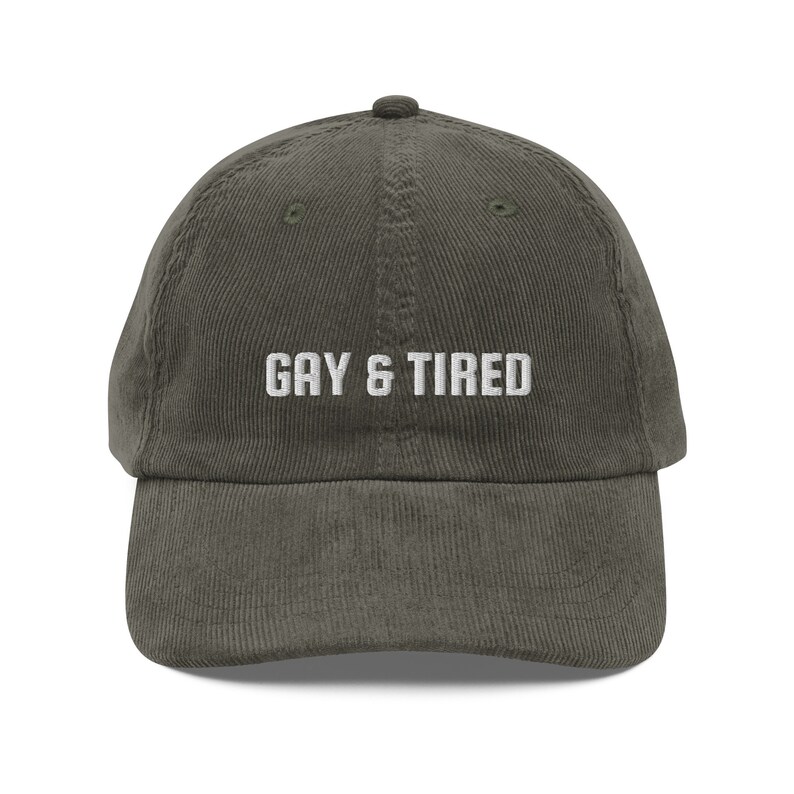 GAY AND TIRED dad hat, Funny Pride Cap, Vintage Corduroy Cap, Lesbian Hat, Gay Cap, Gay Gift, Queer Hat, Pride Accessories
