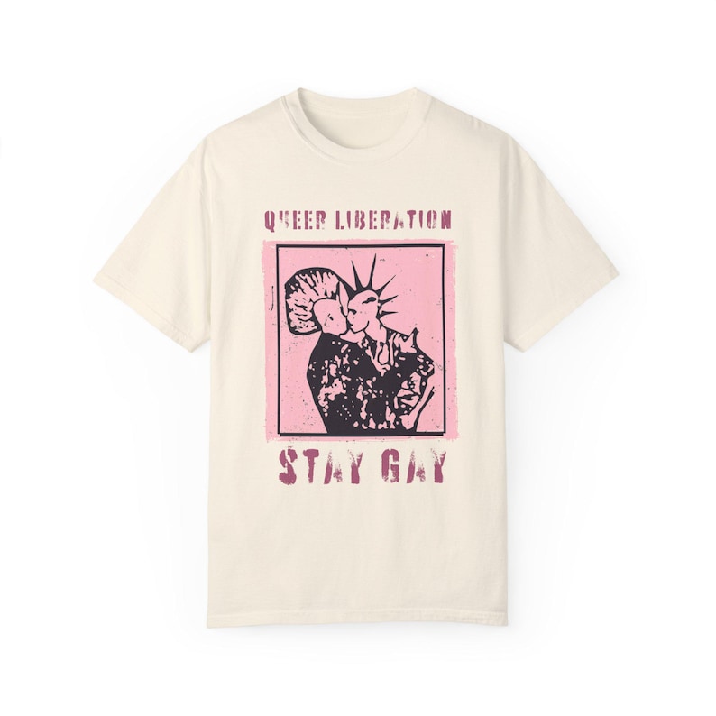 QUEER PUNK SHIRT, Queer Liberation, Stay Gay Tshirt, Vintage Punk, We're Here We're Queer We Riot, Lgbtq Vintage Pride Shirt, Protest Shirt image 8