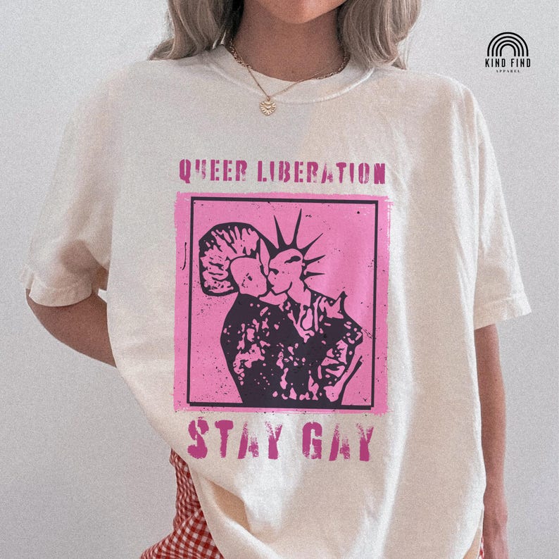 QUEER PUNK SHIRT, Queer Liberation, Stay Gay Tshirt, Vintage Punk, We're Here We're Queer We Riot, Lgbtq Vintage Pride Shirt, Protest Shirt image 4