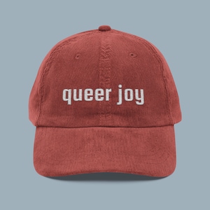 QUEER JOY HAT, Pride Hat, Queer Vintage Corduroy Cap, Gay Hat, Lgbtq Pride Accessories, Gay Gift Ideas, Lesbian Cap, Unisex Embroidered Cap