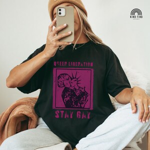 QUEER PUNK SHIRT, Queer Liberation, Stay Gay Tshirt, Vintage Punk, We're Here We're Queer We Riot, Lgbtq Vintage Pride Shirt, Protest Shirt image 3