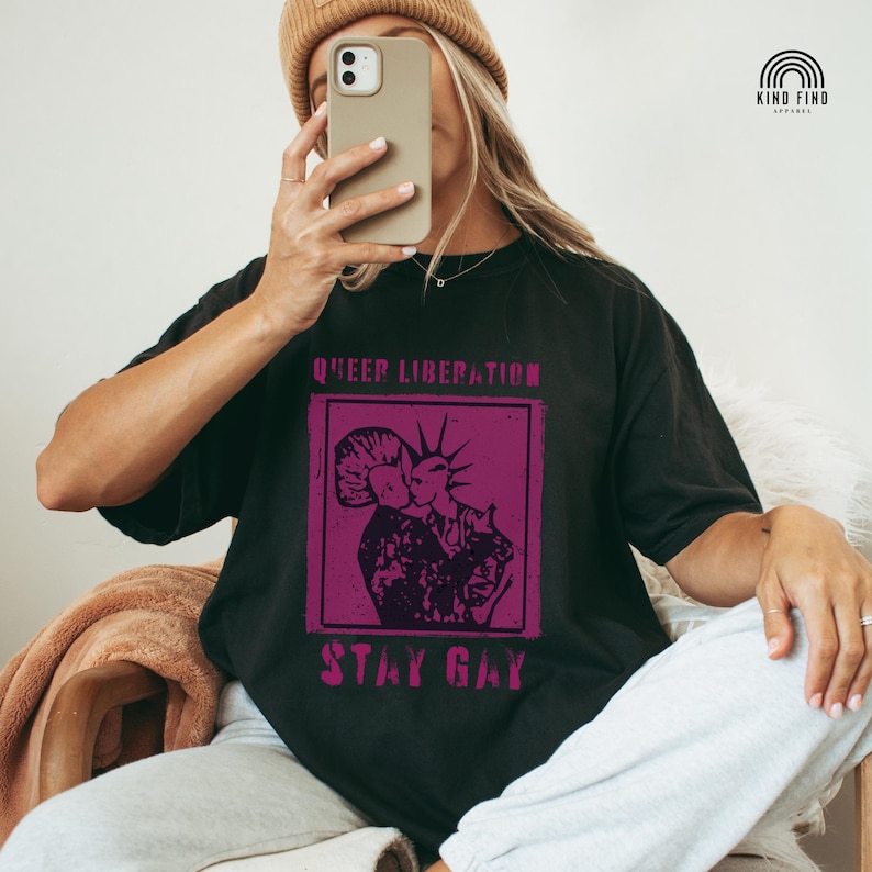 QUEER PUNK SHIRT, Queer Liberation, Stay Gay Tshirt, Vintage Punk, We're Here We're Queer We Riot, Lgbtq Vintage Pride Shirt, Protest Shirt image 3