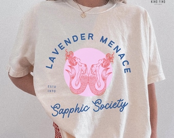 SHIRT SAPPHIC, Lavender Menace, T-shirt Sapphic Society, subtiel lesbienne shirt, vintage Pride T-shirt, lesbische zeemeerminnen, cool queer shirt