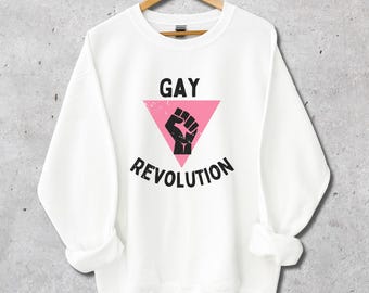 CAMISETA ORGULLO VINTAGE, Sudadera Revolución Gay, Suéter Orgullo Retro, Cuello Redondo Orgullo Gay de los 70, Camiseta Historia Queer, Camiseta Triángulo Rosa
