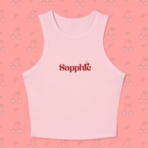 SAPPHIC Tank Top, Lesbian Pride Crop Top, Wlw Sapphic Cherry Baby Tee, Femme Racer Back Mini Tank, Queer Crop Top, Lgbtq Pride Cropped Tank