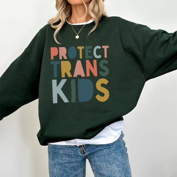 SKYDDA TRANS KIDS-tröja, transrättighetströja, queertröja, HBTQ-höstpridetröja, skydda queer barn, trans allierad, mänskliga rättigheter
