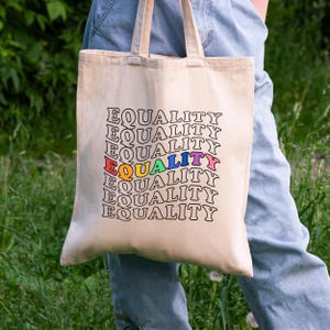 BORSA TOTE EQUALITY, Uguali diritti, Borsa per i diritti LGBT, Borsa Gay Pride, Merchandising LGBTQ Pride, Regalo Gay, Borsa in tela queer, Borsa per il mese dell&#39;orgoglio, LGBT Ally