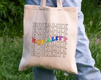 BORSA TOTE EQUALITY, Uguali diritti, Borsa per i diritti LGBT, Borsa Gay Pride, Merchandising LGBTQ Pride, Regalo Gay, Borsa in tela queer, Borsa per il mese dell'orgoglio, Alleato LGBT