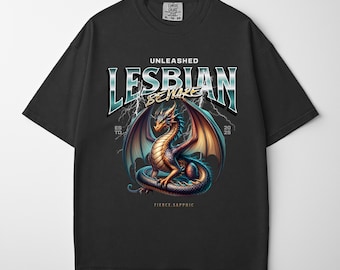 LESBEN SHIRT, Vintage Sapphic Grafik T-Shirt, Lesben Drachen Tshirt, Entfesselte Lesben Vorsicht, Gothic Grunge Bootleg Pride Shirt, Wlw Tee
