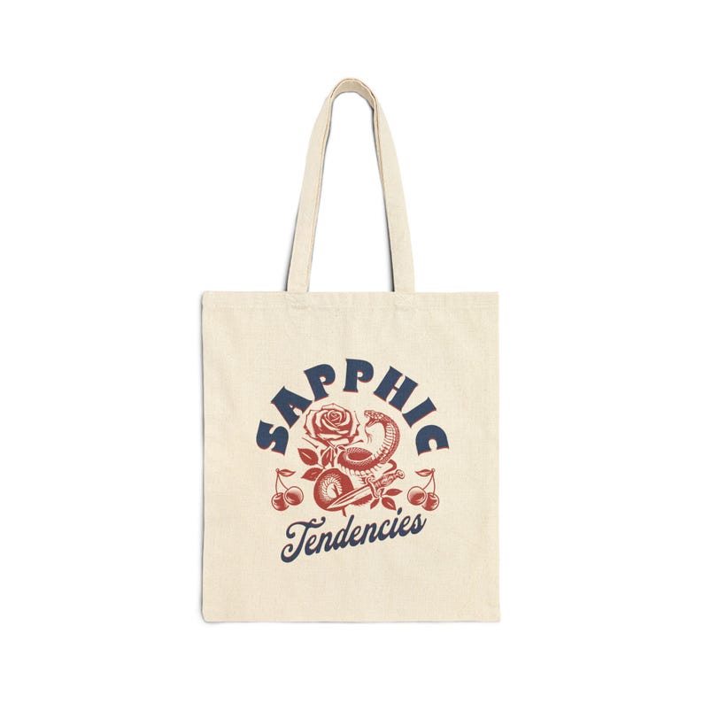 SAPPHIC TENDENCIES Tote Bag, Lesbian Gift, Pride Tote bag, Cotton Queer Bag, LGBTQ Accessories, Sapphic Bag, Gay Gift For Her image 5