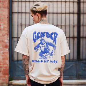 MAGLIETTA NON BINARIA, Il genere uccide le mie vibrazioni, Maglietta Agender, Maglietta Enby Pride, Genderqueer, Regalo non binario, Il genere è un costrutto, Maglietta skater