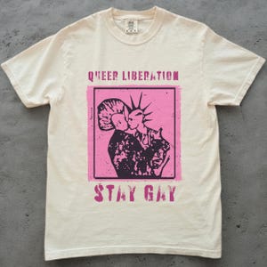 QUEER PUNK SHIRT, Queer Liberation, Stay Gay Tshirt, Vintage Punk, We're Here We're Queer We Riot, Lgbtq Vintage Pride Shirt, Protest Shirt image 2