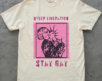 QUEER PUNK SHIRT, Queer Liberation, Stay Gay Tshirt, Vintage Punk, We're Here We're Queer We Riot, Lgbtq Vintage Pride Shirt, Protest Shirt