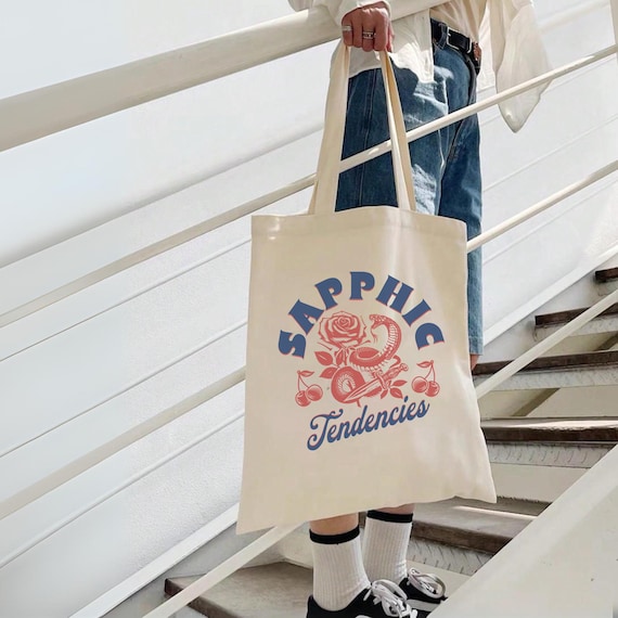 SAPPHIC TENDENCIES Tote Bag, Lesbian Gift, Pride Tote bag, Cotton Queer Bag, LGBTQ Accessories, Sapphic Bag, Gay Gift For Her