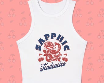 Camiseta sin mangas SAPPHIC TENDENCIES, camiseta de bebé Orgullo Lésbico, mini camiseta de tirantes con espalda nadadora para mujer lesbiana, top corto queer, top corto Orgullo Lgbtq