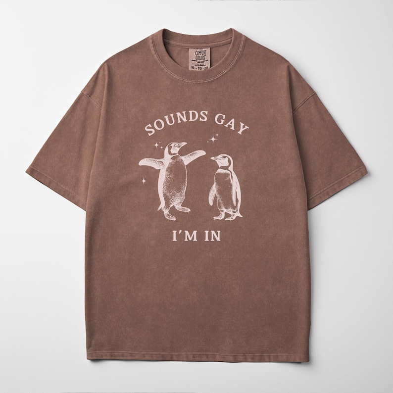 GAY PENGUIN SHIRT, Sounds Gay I'm In, Vintage Queer Shirt, Funny Lesbian Shirt, Gay Gift, Trendy Lgbtq 90's Tshirt, Roy and Silo Espresso