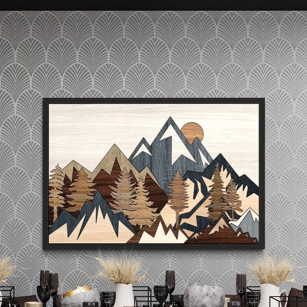 Wood Mountain Wall Art Etsy