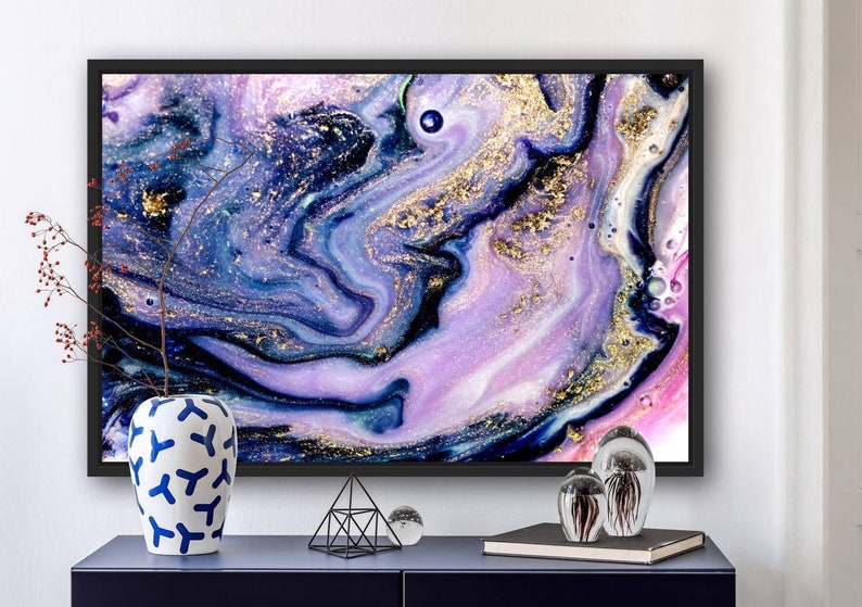 Lila und Gold Cosmic Liquid Art Abstrakte Leinwand Wand Kunst - Etsy