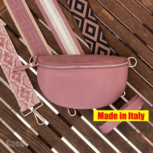 Old pink nappa leather shoulder bag, crossbody bag, fanny pack made of beige leather with wide straps, bag strap, gift, TOP quality