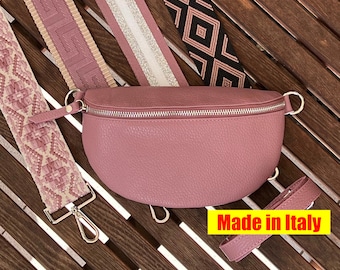 Old pink nappa leather shoulder bag, crossbody bag, fanny pack made of beige leather with wide straps, bag strap, gift, TOP quality