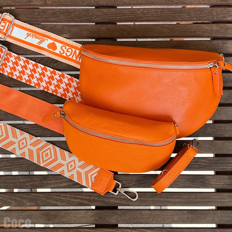 Orange Crossbody Leather Fanny Pack, Orange Belt Bag, Bag Strap