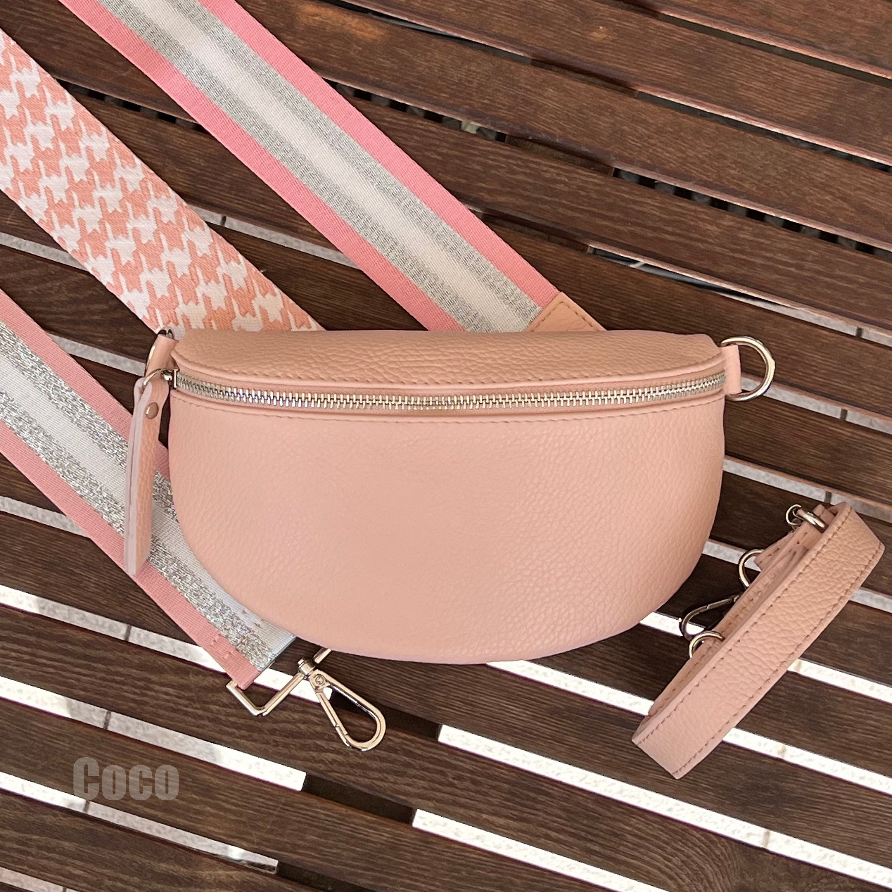 Pink Fanny Pack With Wide Crossbody Strap Genuine Leather Belt Bag Made in Italy Shoulder Bag With Silver Zipper Gift Etsy UK