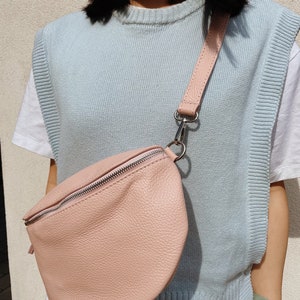 Große Bauchtasche Leder Nappaleder mit breitem Schulterrieme,Umhängetasche Crossbody Tasche Gürteltasche mit Leder Trageriemen Made in Italy