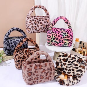 Mini leopard print plush tote bags, lunch box bags, small cosmetic bags, holiday gifts, Christmas gifts