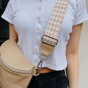 LEDER Bauchtasche Set Beige mit breitem Trageriemen，Große Nappaleder Schultertasche mit Leder Gürtel,Umhängetasche  Made in Italy