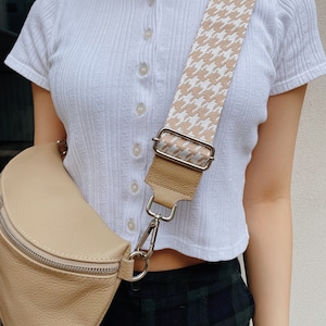 LEATHER fanny pack set beige with wide shoulder strap, large nappa leather shoulder bag with leather belt, shoulder bag made in Italy