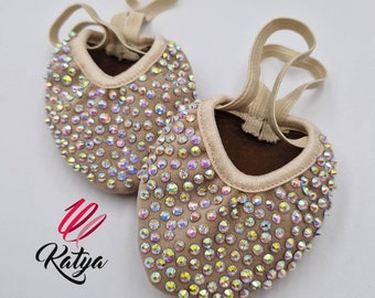 Rhythmic gymnastics toe-shoe with rhinestones crystals half shoes finger boots ballet