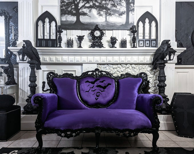 Royal Purple Velvet Bats Gothic Victorian Loveseat Sofa Custom Throne ...