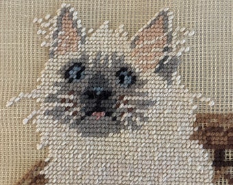 Pre-worked Needlepoint Cat on Bench - Wall Hanging/Seat Cushion/Pillow/Picture