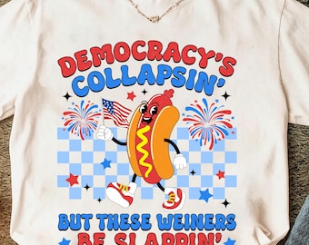 Democracy&#39;s Collapsin&#39; Retro Hot Dog Liberal Wiener Png, Liberal 4th of July Png, Liberal Patriotic,American 4th of July Png,Anti MAGA Trump