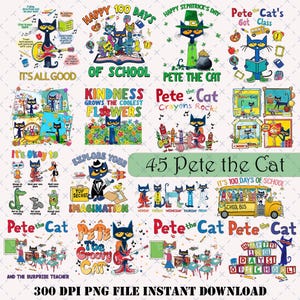 45+The Pete Cat Groovy PNG Bundle, Children's Books Png, Teacher Life Png, Book Lover,Kindergarten Png, Teacher Gift, Cartoon Characters Png