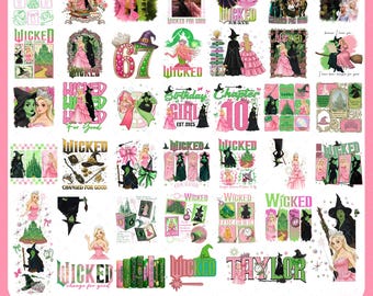 Paquete de imágenes PNG de Wicked Change For Good, imágenes PNG de la película Wicked, imágenes PNG de Wicked en rosa y verde, imágenes PNG del musical Wizard, descarga digital de imágenes PNG de Coquette Bow de Wicked