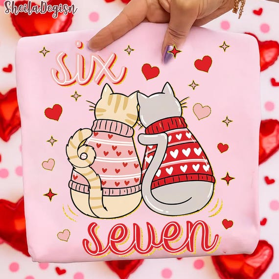 Cats Valentine 6 7 PNG, 67 Six Seven Valentines Png, Funny Six Seven Valentine Coquette Bow Png, 67 Viral Internet Joke,Preppy Heart Bow Png