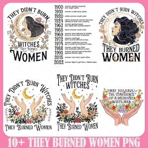 10+ Blommig vintage De brände inte häxor De brände kvinnor PNG-paket, kvinnors rättigheter, Pro Roe, häxfeminist, himmelsk höstpolitik