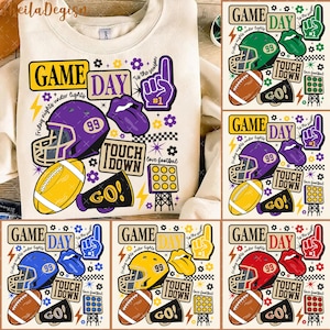 Custom Mascot Team Png Bundle, Colorful Game Day Png, Disty Floral Pennant Flag Png, Preppy School Spirits Png, Checkered Star Football Png