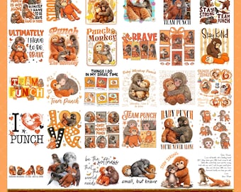 Punch Baby Monkey PNG Bundle, Viral Emotional Plush Monkey PNG, Lonely Cute Monkey Graphic, Dear Punch Inspired Design