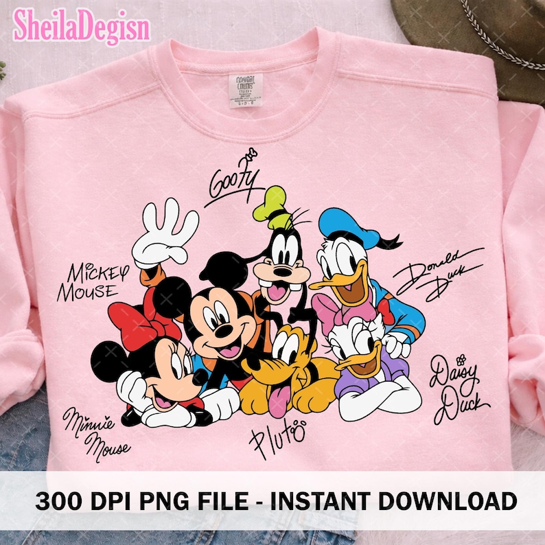 Archivo PNG de firmas retro de Mickey y sus amigos, descarga digital mágica de personajes de Disneyland, PNG de cabeza de ratón de Disneyworld, Mikey y compañía imagen 4