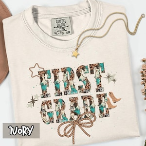 Comfortkleuren Western Grade-shirt, bijpassend shirt voor lerarenteam, luipaardshirt eersteklas leraar cadeau, cowboy tshirt leraar