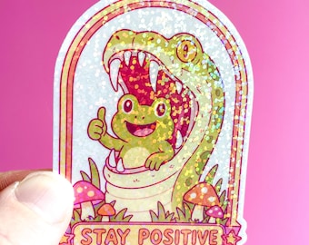 Stay Positive Frog Sticker For Water Bottle Funny Trendy Frog Meme Sticker, Mental Health Gift for Friend, Dark Humor Sticker Pack