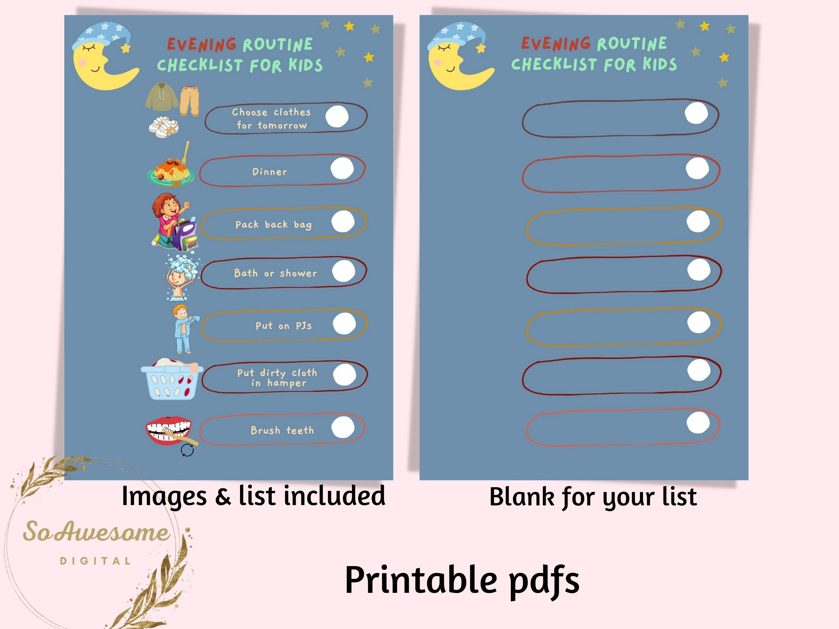 Printable Kid's Daily Routine Checklist, Children's Morning Schedule ...