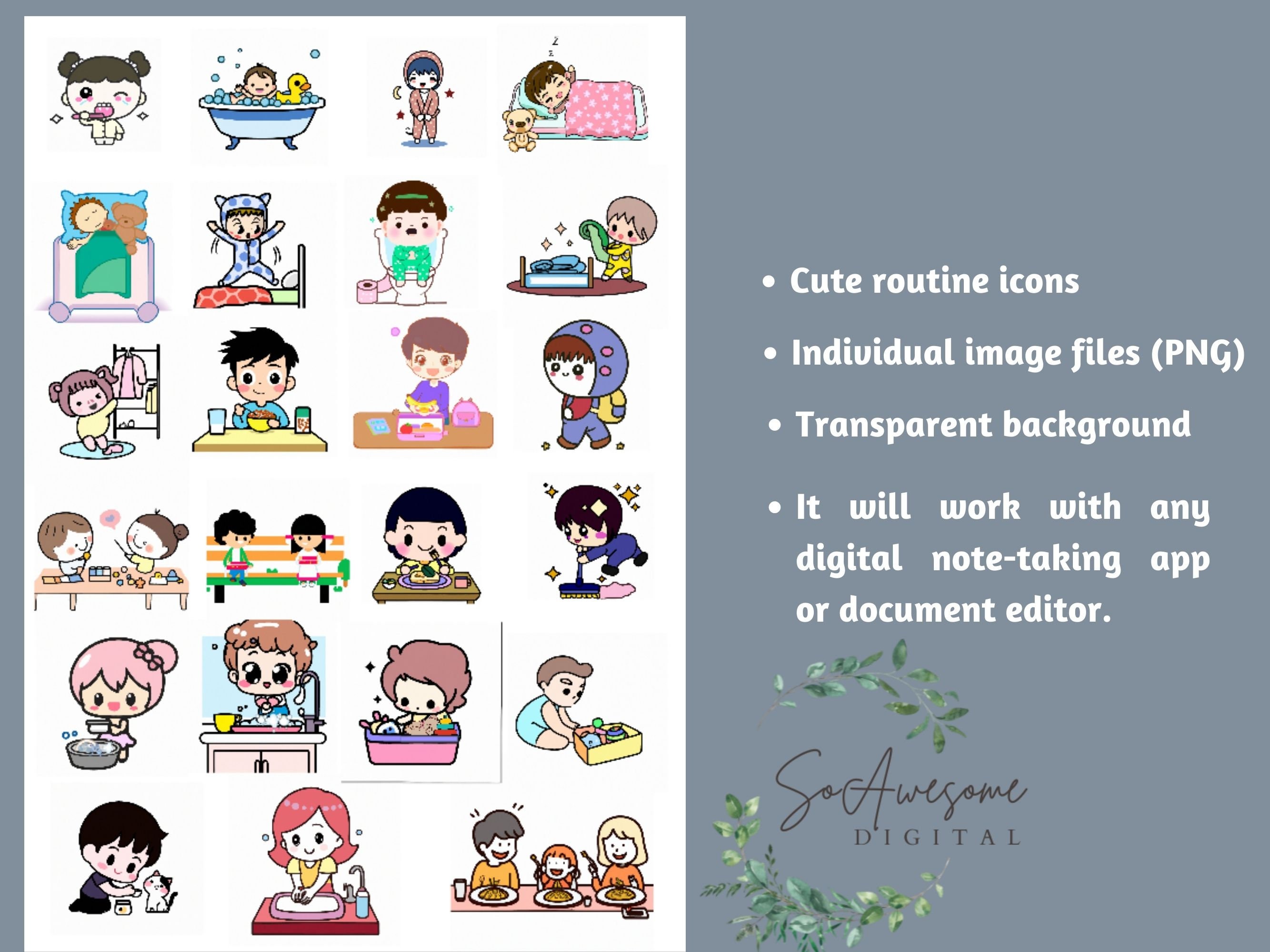 Digital Stickers for Kid's Daily Routine, Toddlers' Everyday Activity ...