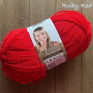 Lion Brand Vanna’s Glamour Yarn  Ruby Red  Sports weight acrylic yarn  Ready to ship Discontinued yarn