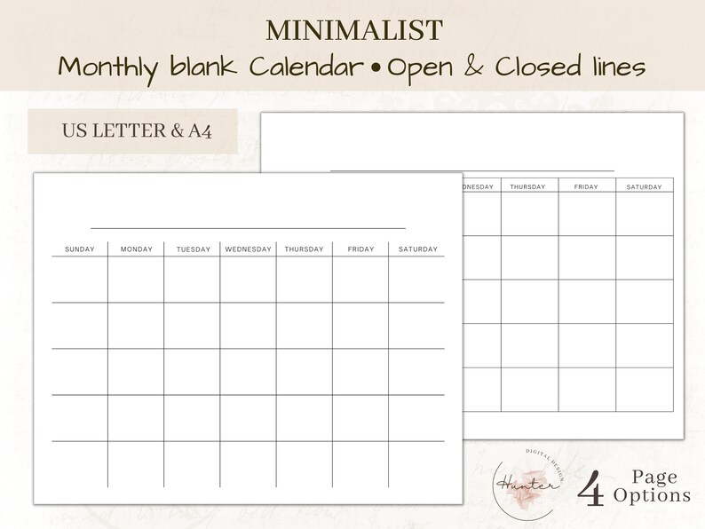 Printable Calendar Lined Calendar Blank Calendar Instant - Etsy