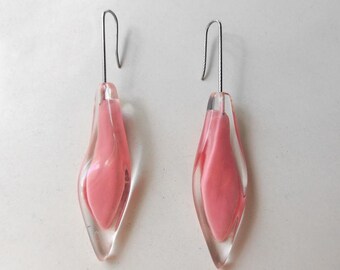 Handmade Pink Perspex Earrings: Stainless Steel Hooks, Art Jewelry