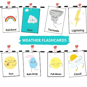 16 Flashcards meteorológicos, cartões flash meteorológicos pré-escolares, atividades para crianças, materiais Montessori, imprimíveis para educação domiciliar, educacional, DIGITAL